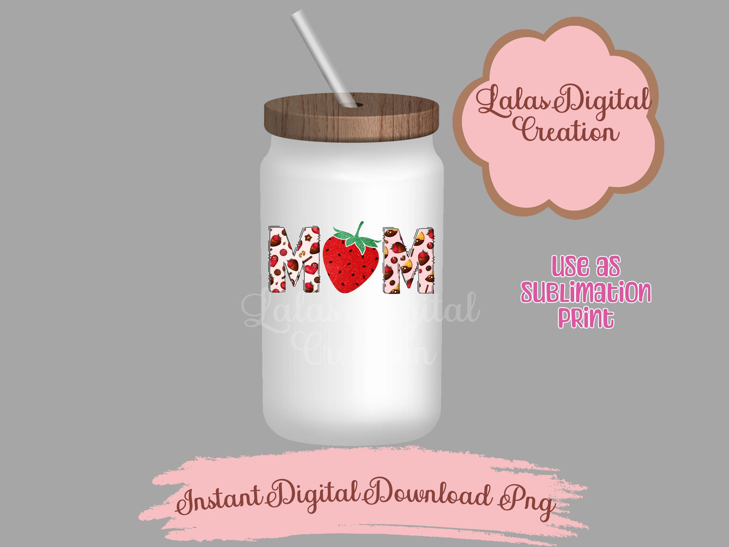 Strawberry Doodle MOM Clipart Instant Digital PNG Download