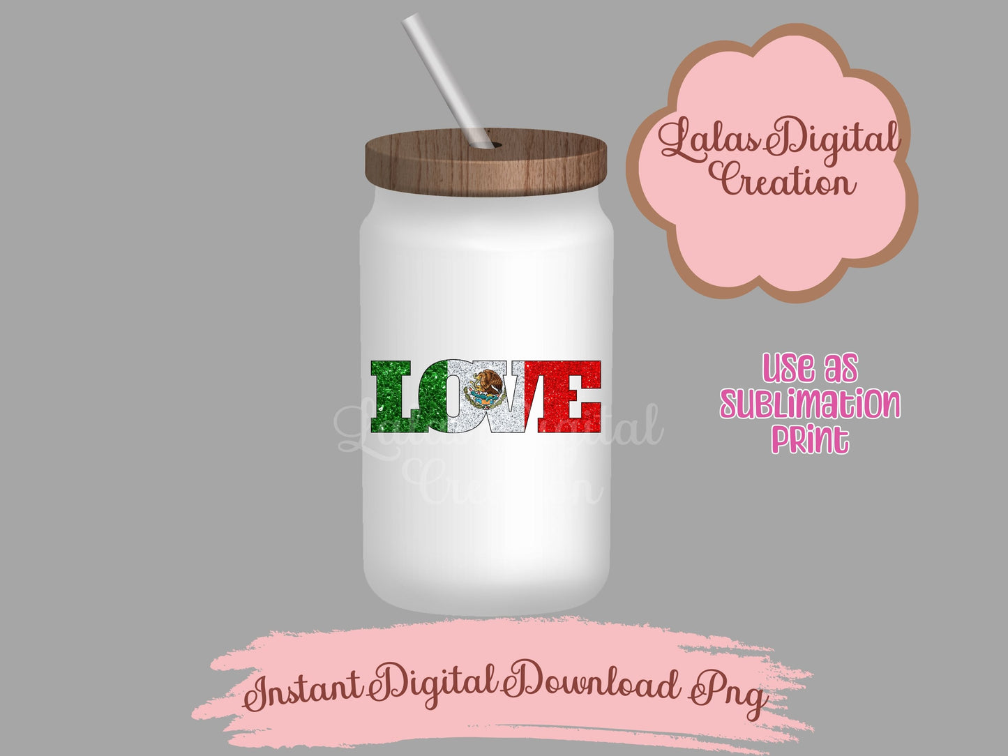 Mexico Flag LOVE Clipart PNG Instant Digital Download