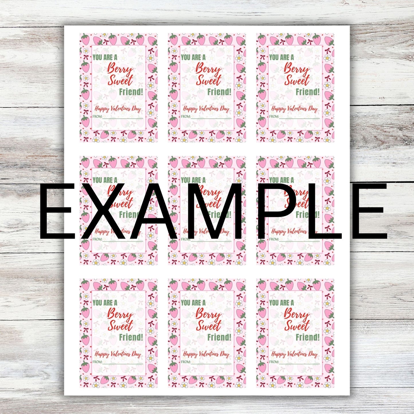 Pink Strawberry Valentines Day Card Bundle Printable Digital Cards