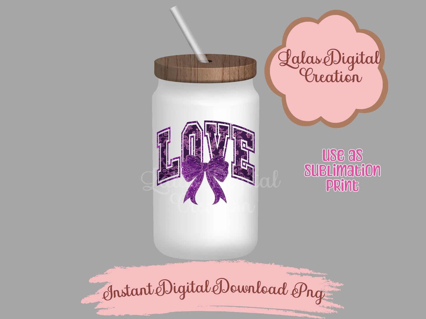 Purple Love Bow Clipart PNG Instant Digital Download