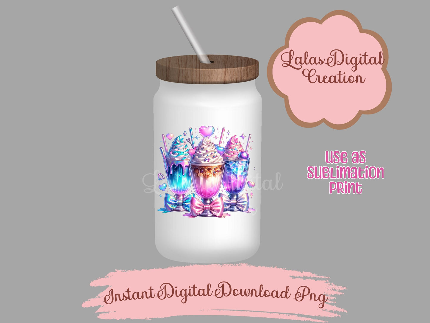 Holographic Iced Drink Clipart Bundle Instant Digital PNG Download