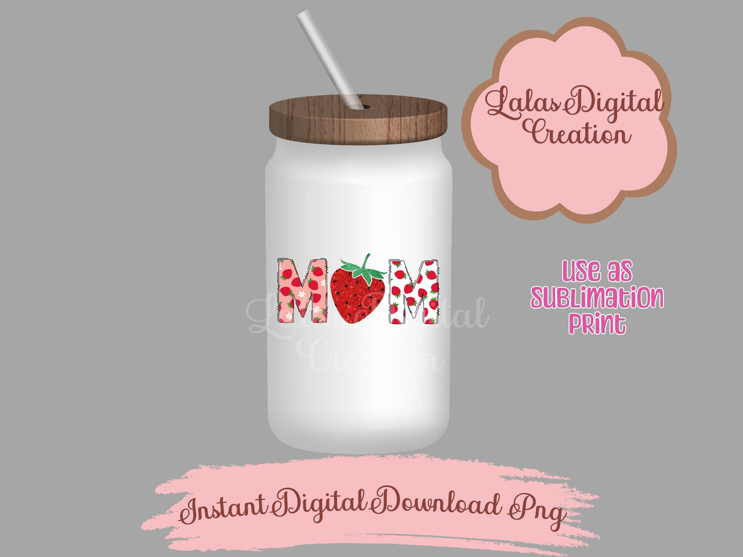 Strawberry Doodle MOM Clipart Instant Digital PNG Download