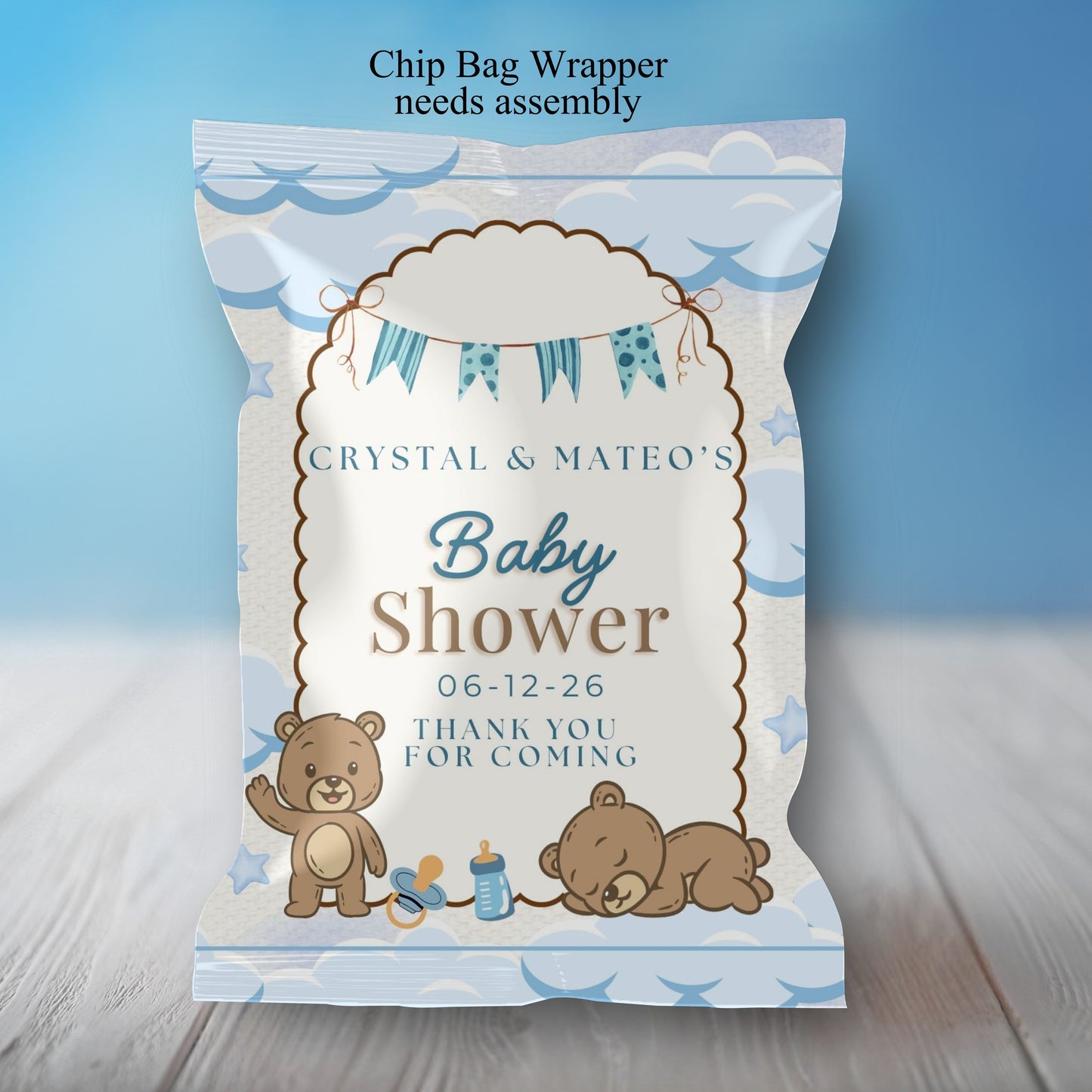 Blue Bear Baby Shower Party Sticker Labels