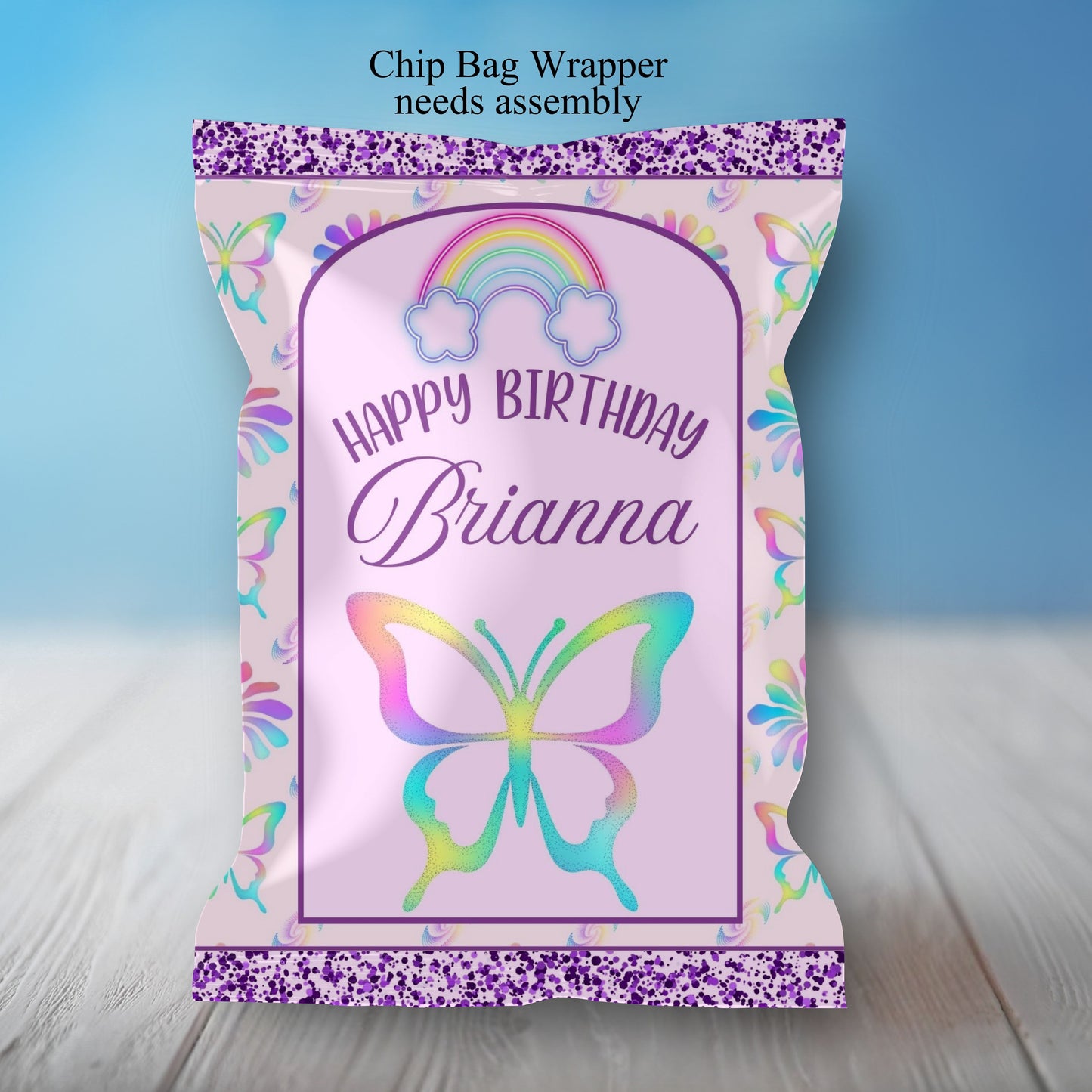 Rainbow Butterfly Girls Party Sticker Labels
