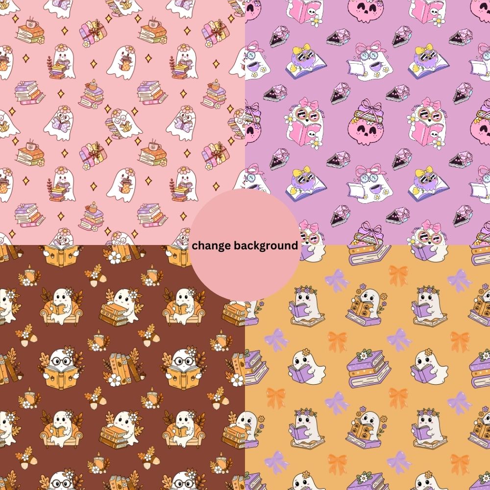 Ghost Book Reader Seamless Digital Pattern Paper Bundle