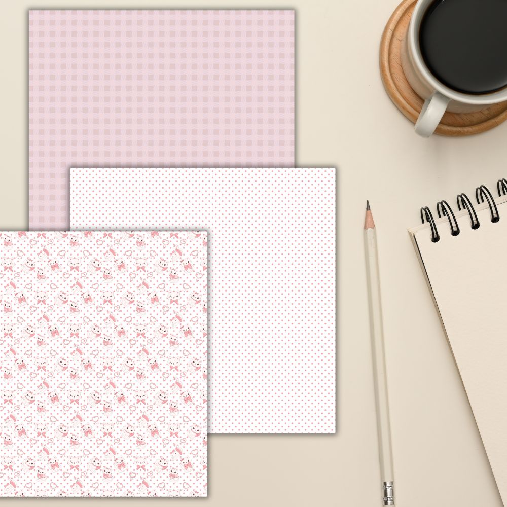 Coquette Preppy Cat Seamless Digital Pattern Paper Set