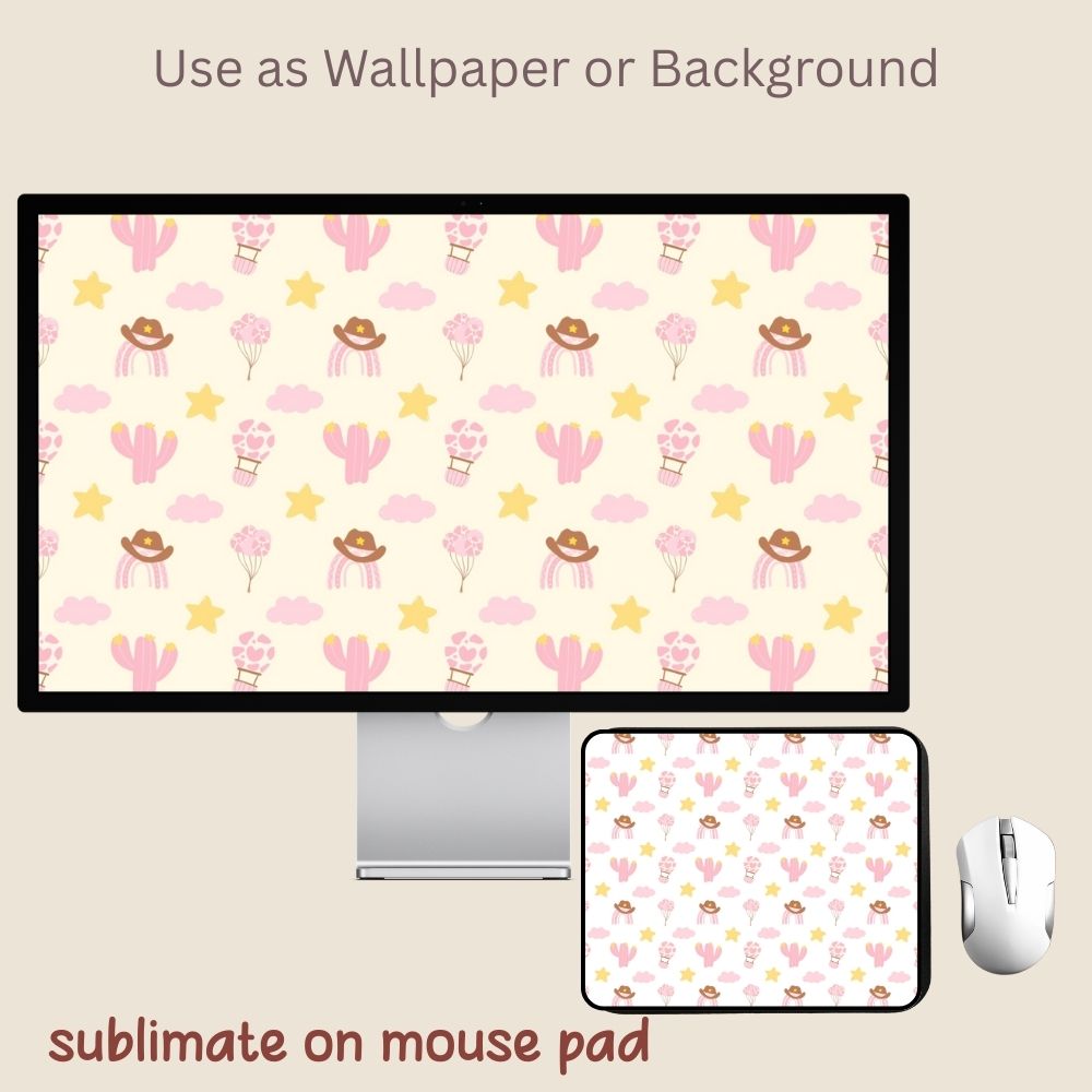 Pink Girls Baby Western Seamless Repeating Pattern Paper Bundle Set