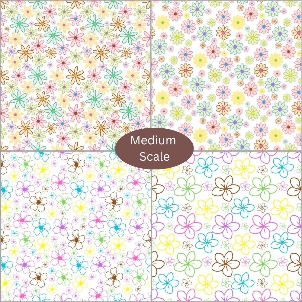 Neon Flowers Seamless Digital Pattern Paper Bundle