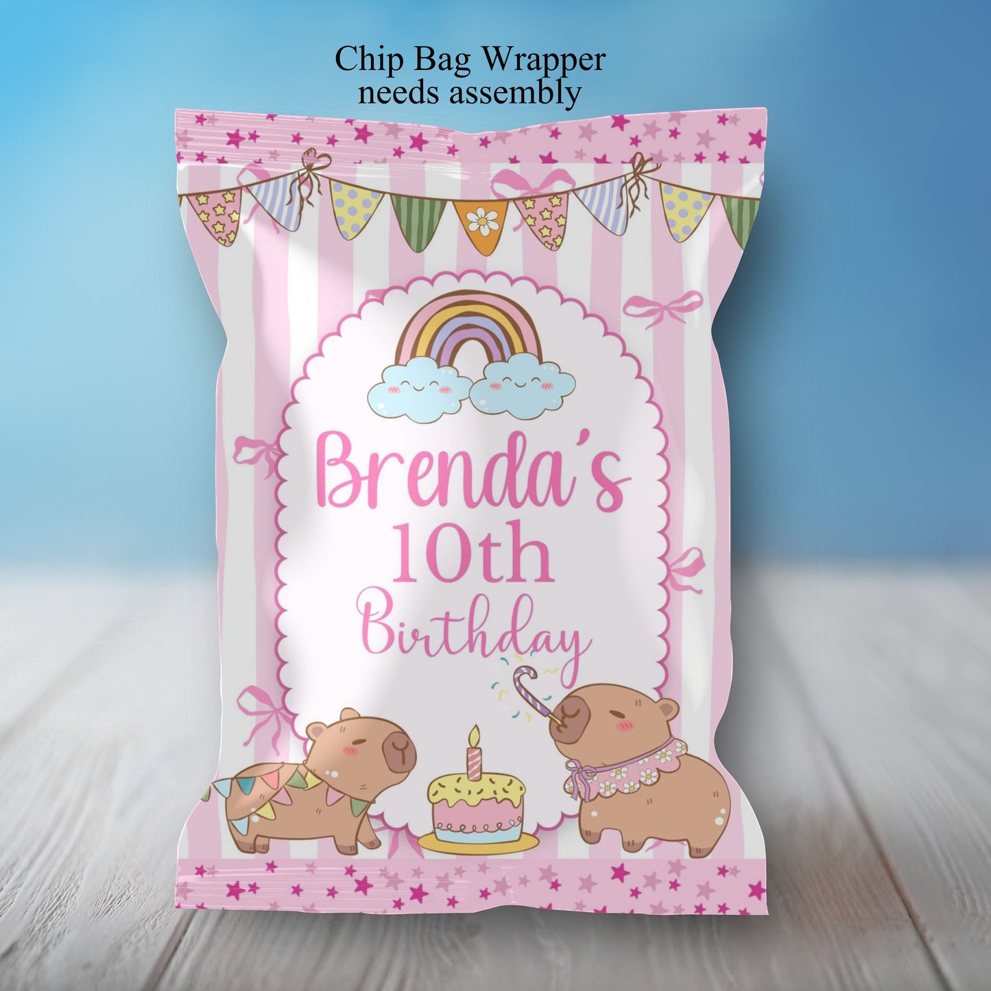 Pink Capybara Birthday Party Sticker Labels