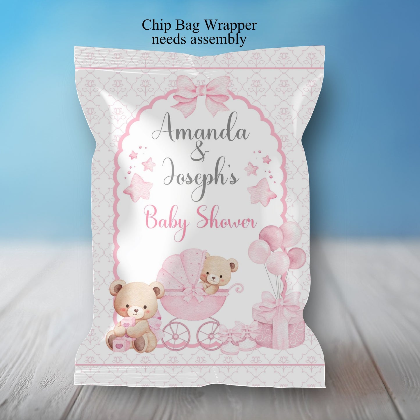 Pink Bear Girls Baby Shower Party Sticker Labels