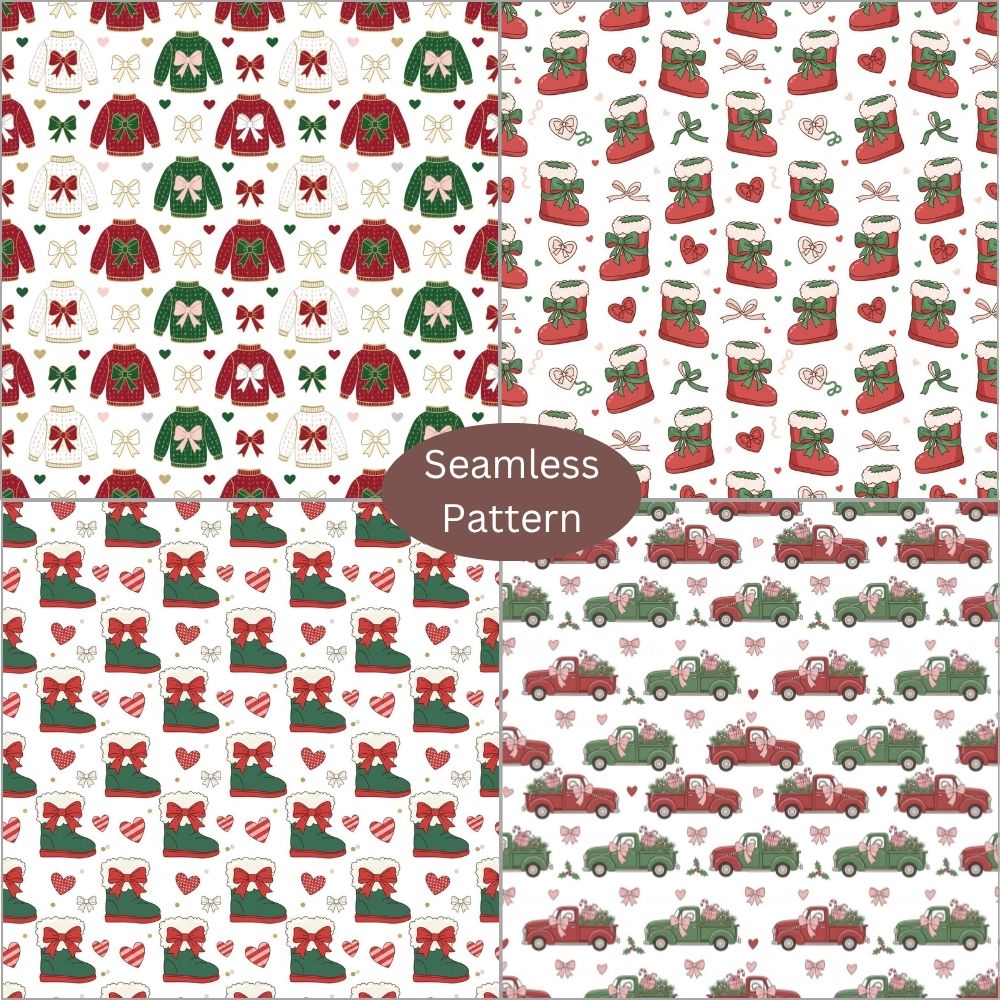 Classic Cozy Christmas Digital Pattern Paper Bundle