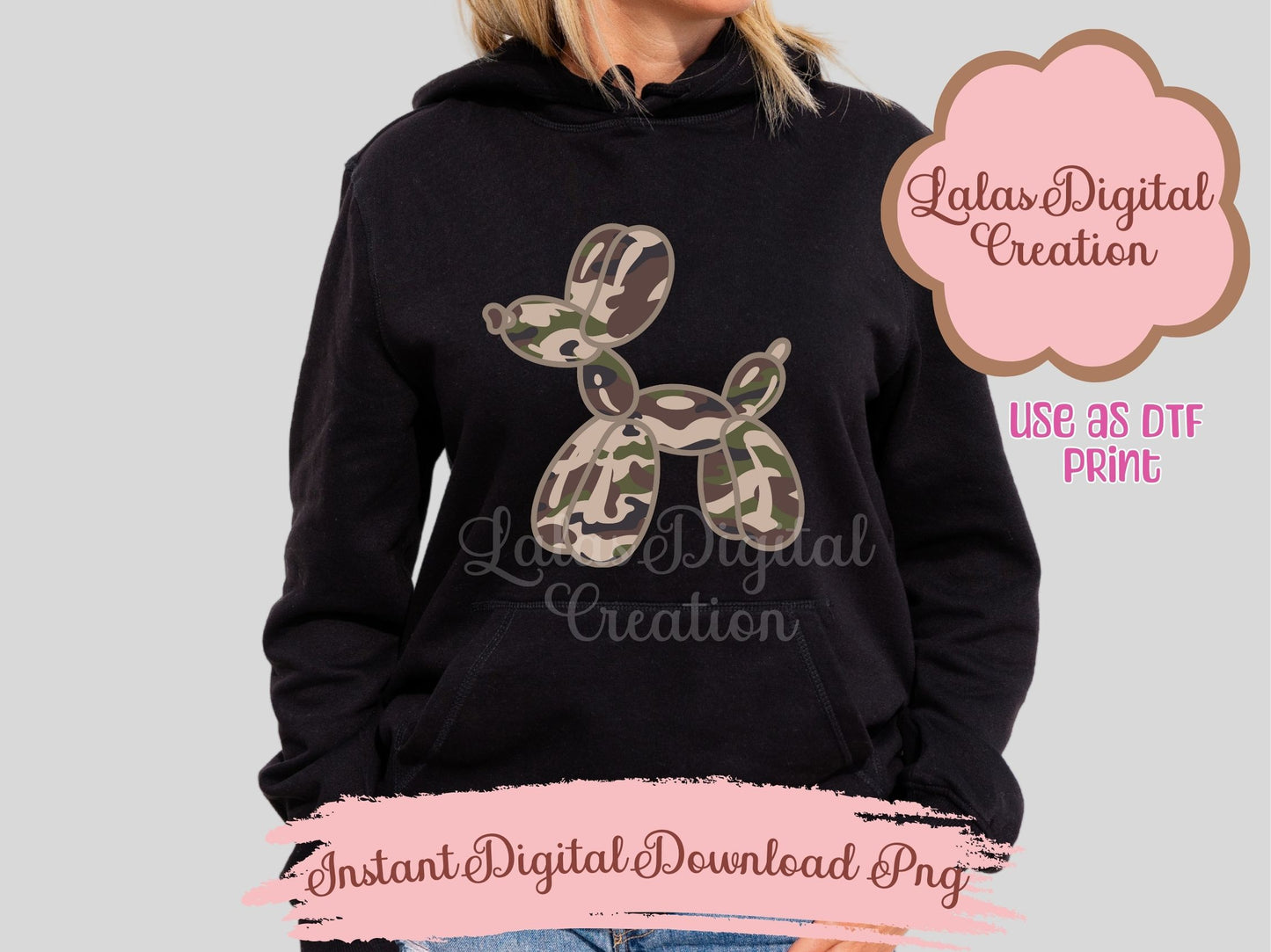 Preppy Camo Balloon Dog Clipart PNG Instant Digital Download