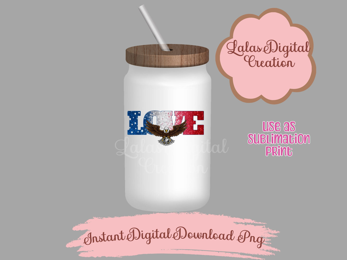 USA American Flag LOVE Clipart PNG Instant Digital Download