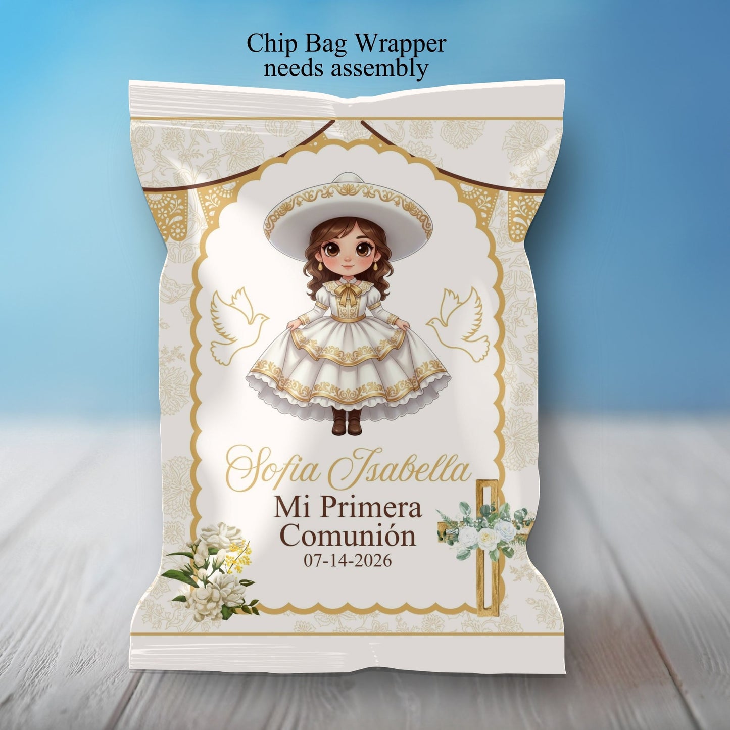 Charra Girl Pimera Comunion Party Sticker Labels