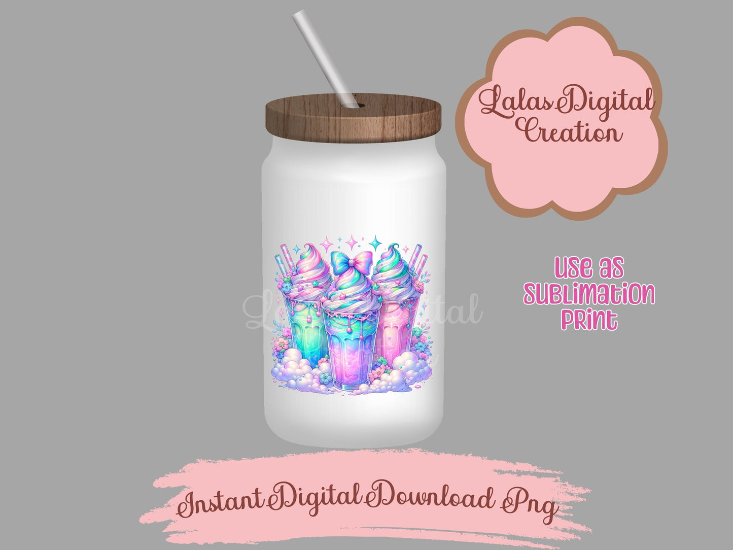 Holographic Swirl Iced Drink Clipart Bundle Instant Digital PNG Download