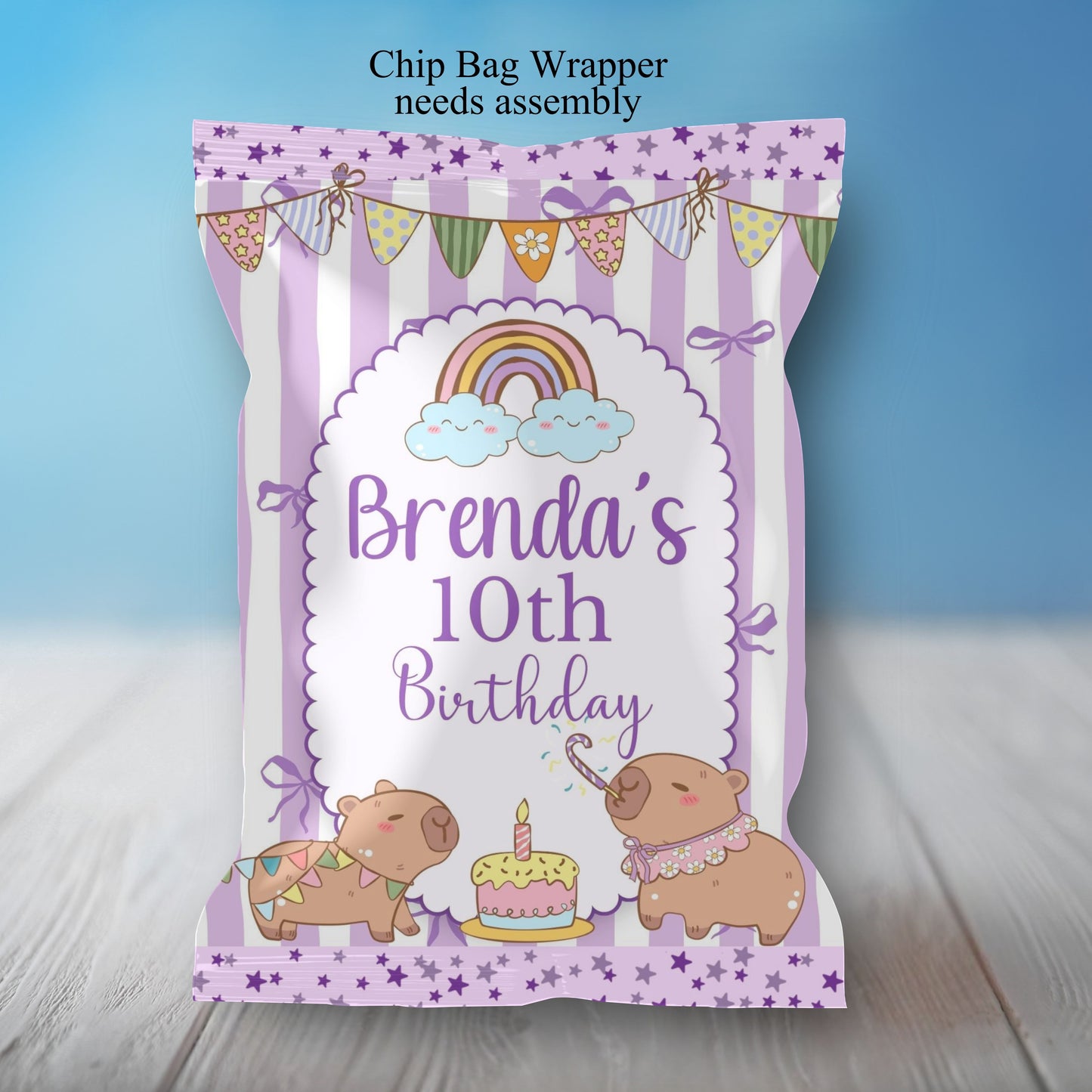 Purple Capybara Birthday Party Sticker Labels