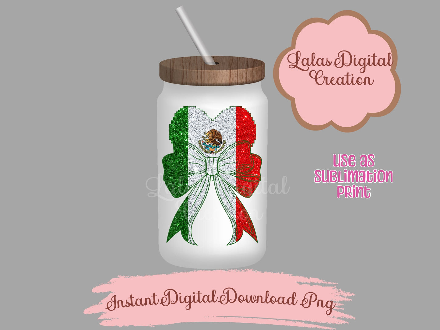 Mexico Flag Heart Coquette Bow Clipart PNG INstant Digital Download