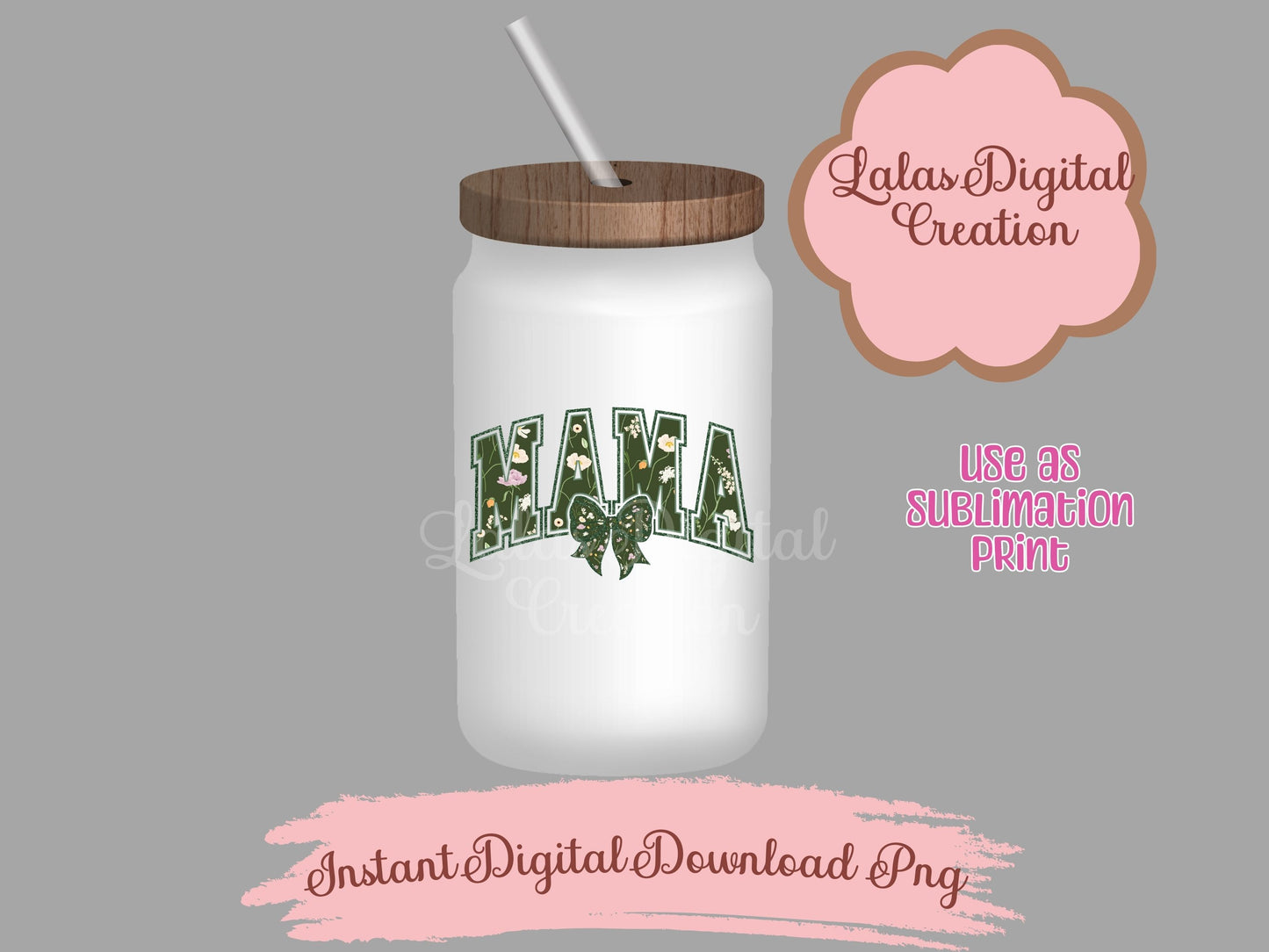 Floral Varsity MAMA Bow Clipart PNG Bundle Instant Digital PNG Download