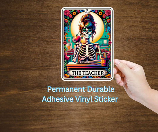 The Teacher Tarot Card Skeleton Vinyl Sticker Decal