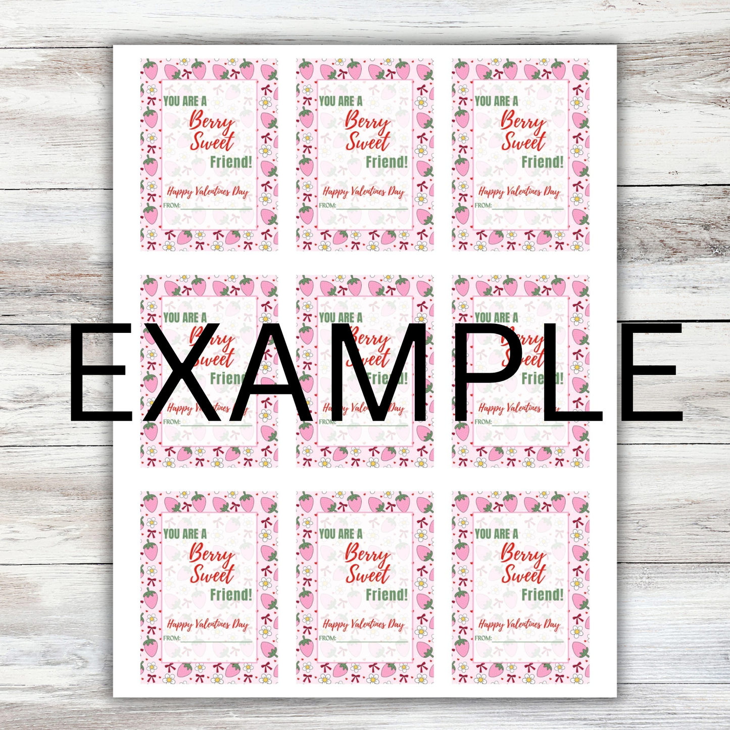 Strawberry floral Valentines Day Printable Digital Card Bundle