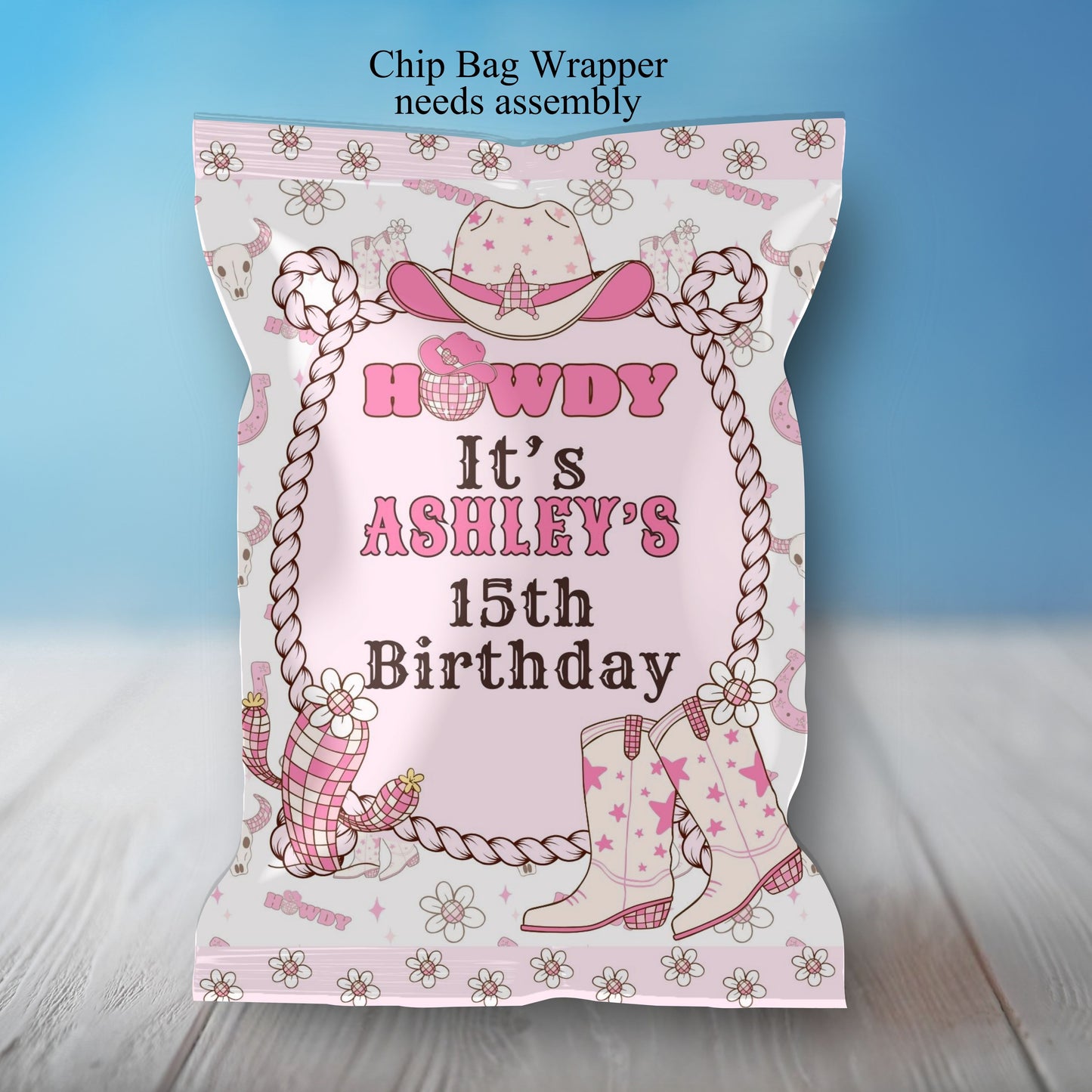 Pink Girl Western Birthday Party Sticker labels