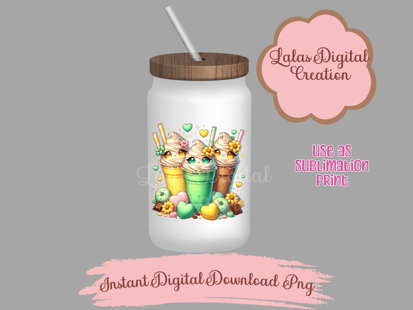 Kawaii Iced Coffee Clipart Bundle Instant Digital PNG Download