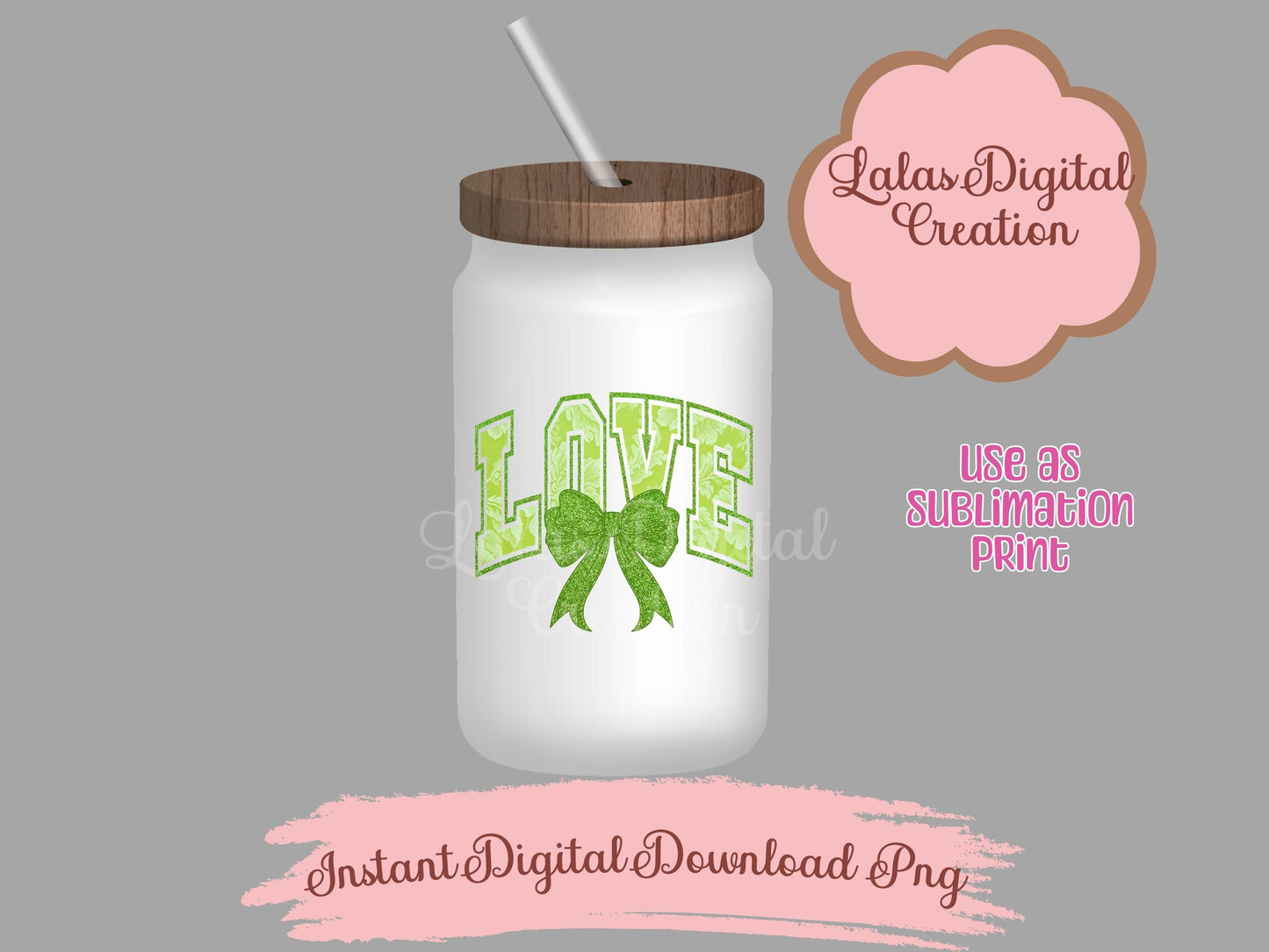 Green Love Bow Clipart PNG Instant Digital Download