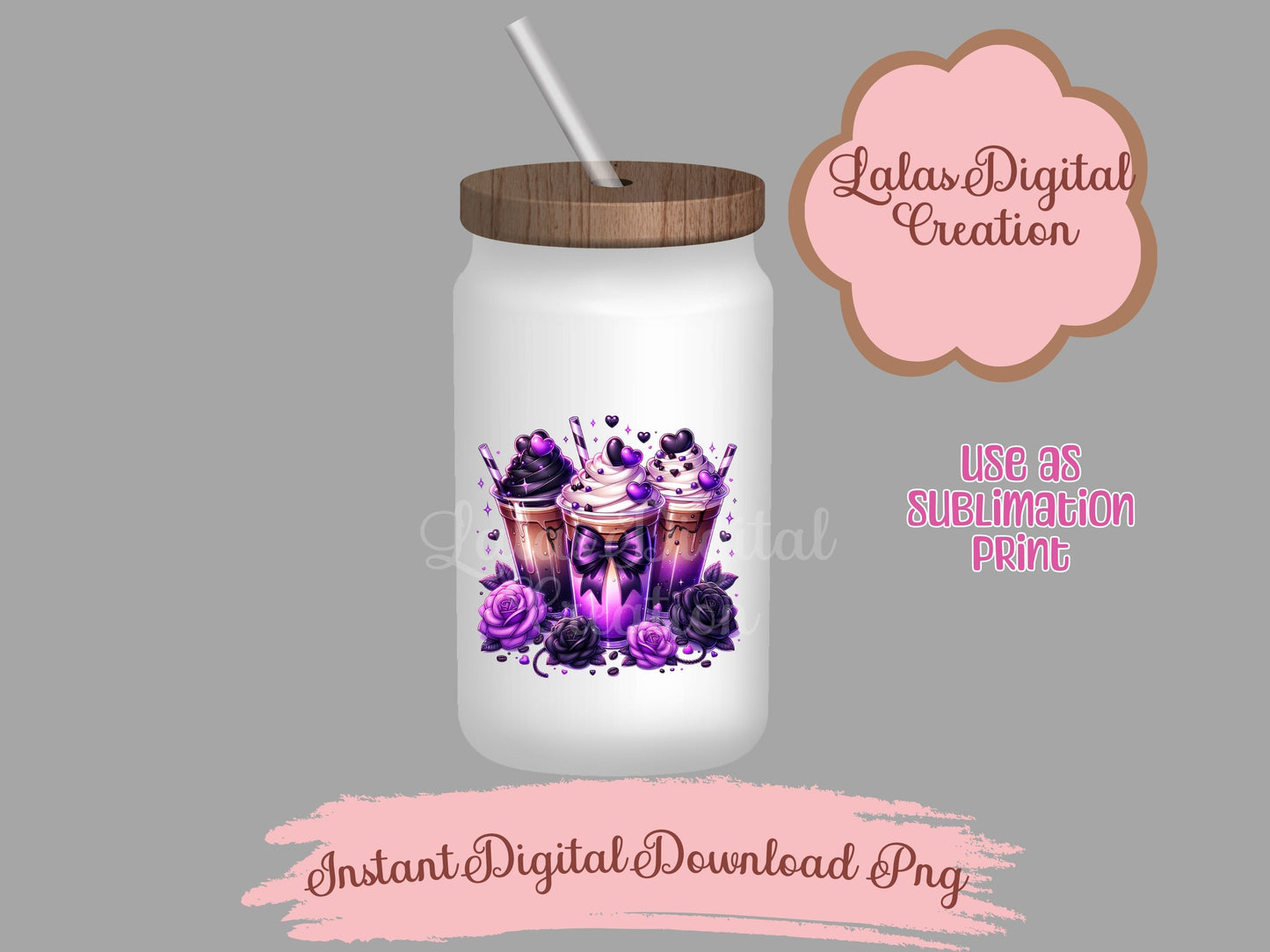 Goth Coquette Bow Iced Coffee Clipart Bundle Instant Digital PNG Download