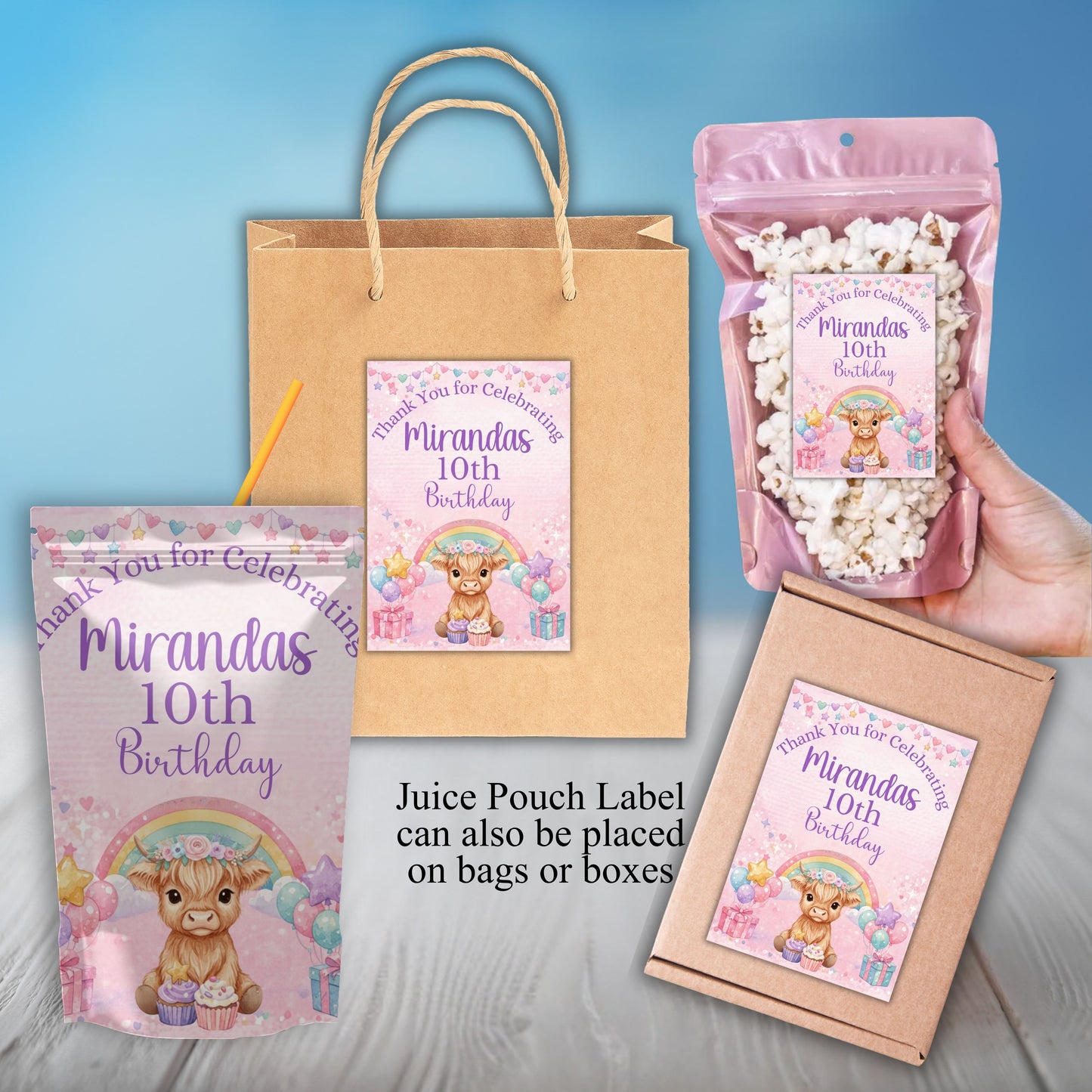 Girls Western Cow Birthday Party Sticker Labels