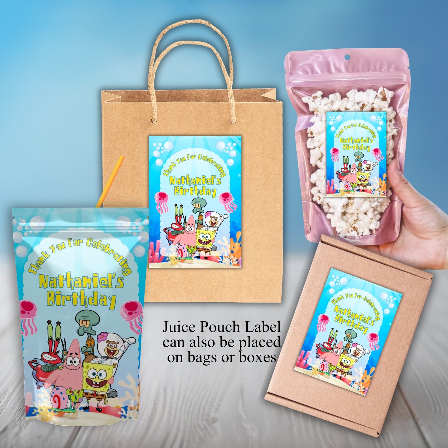 Spongebob Party Sticker Labels