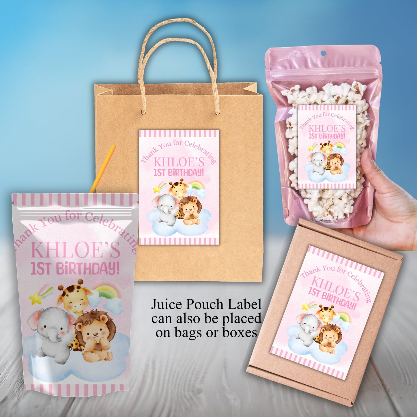 Zoo Animals Birthday Party Sticker Labels