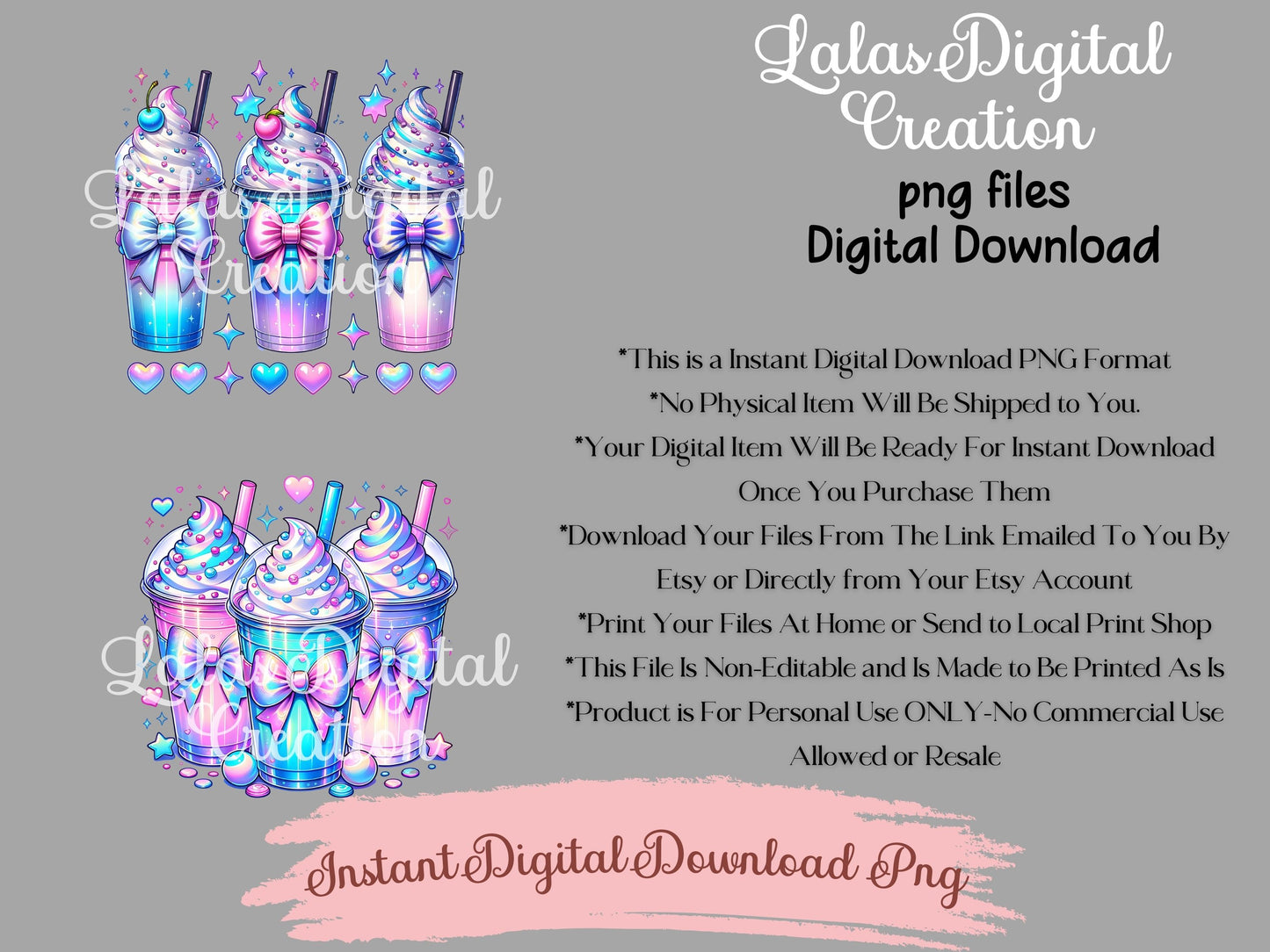 Holographic Iced Drink Clipart Bundle Instant Digital PNG Download