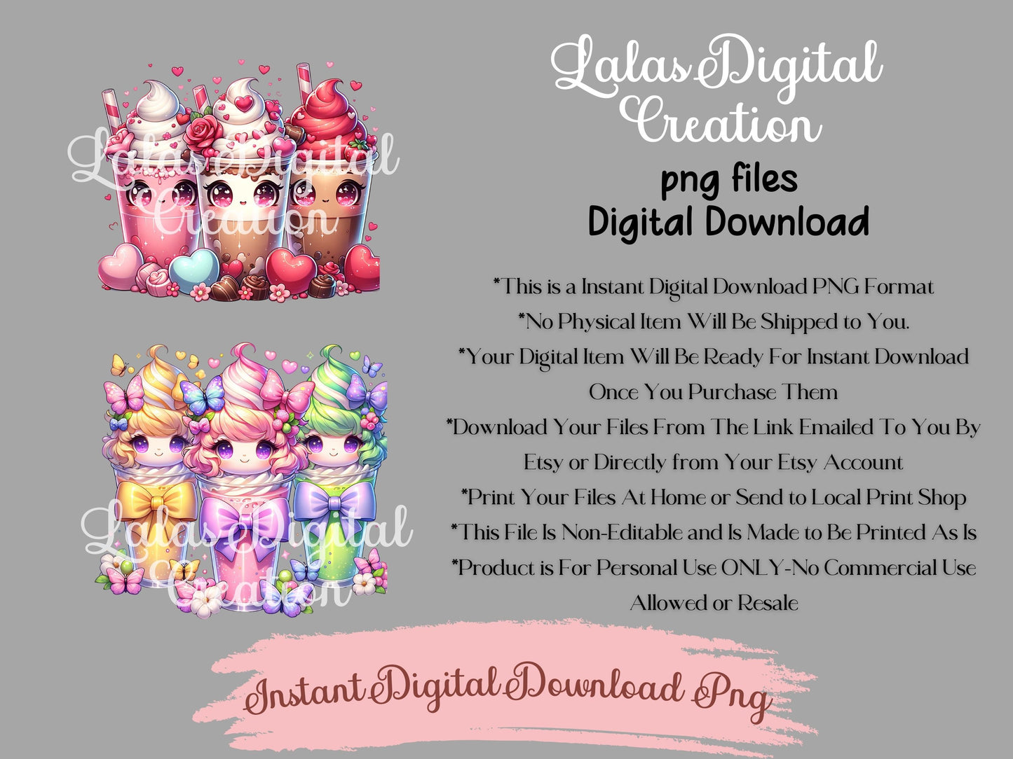 Kawaii Iced Coffee Clipart Bundle Instant Digital PNG Download