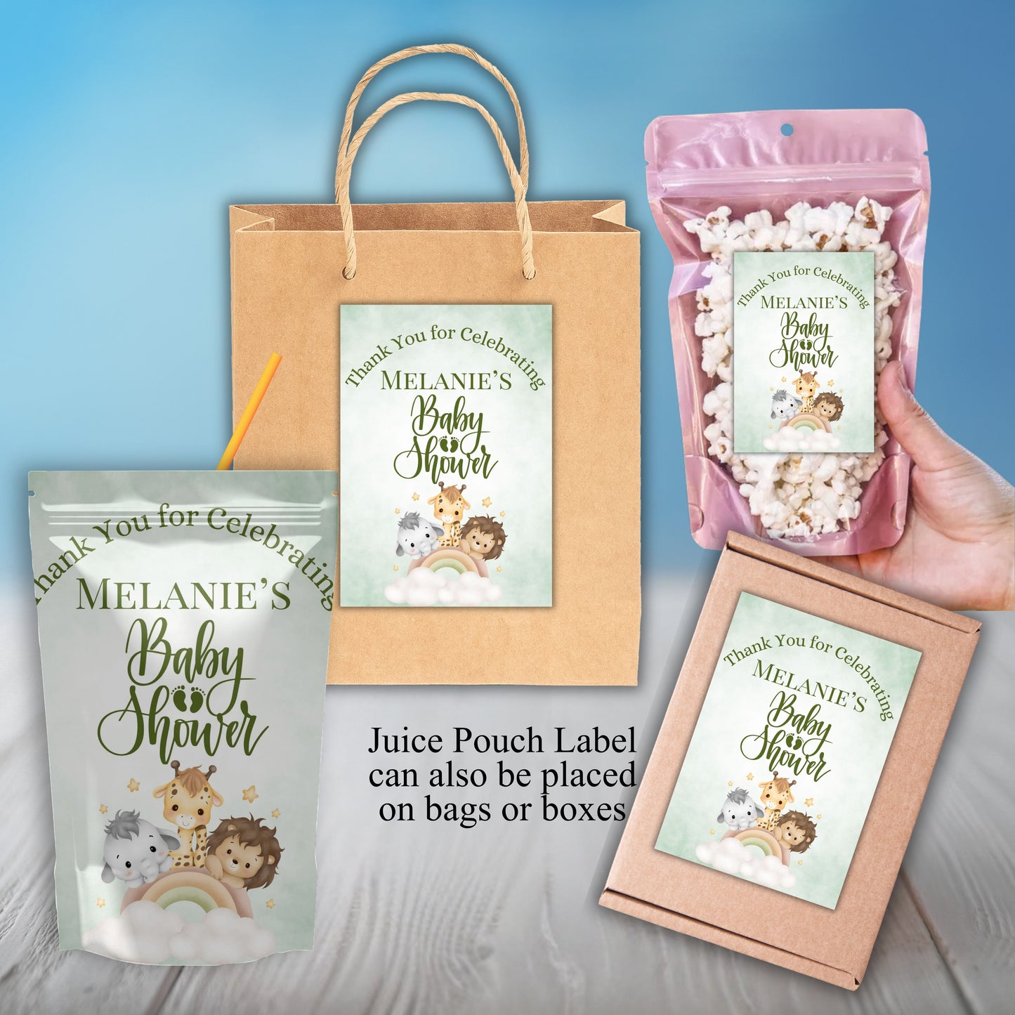 Safari Animal Baby Shower Party Sticker Labels