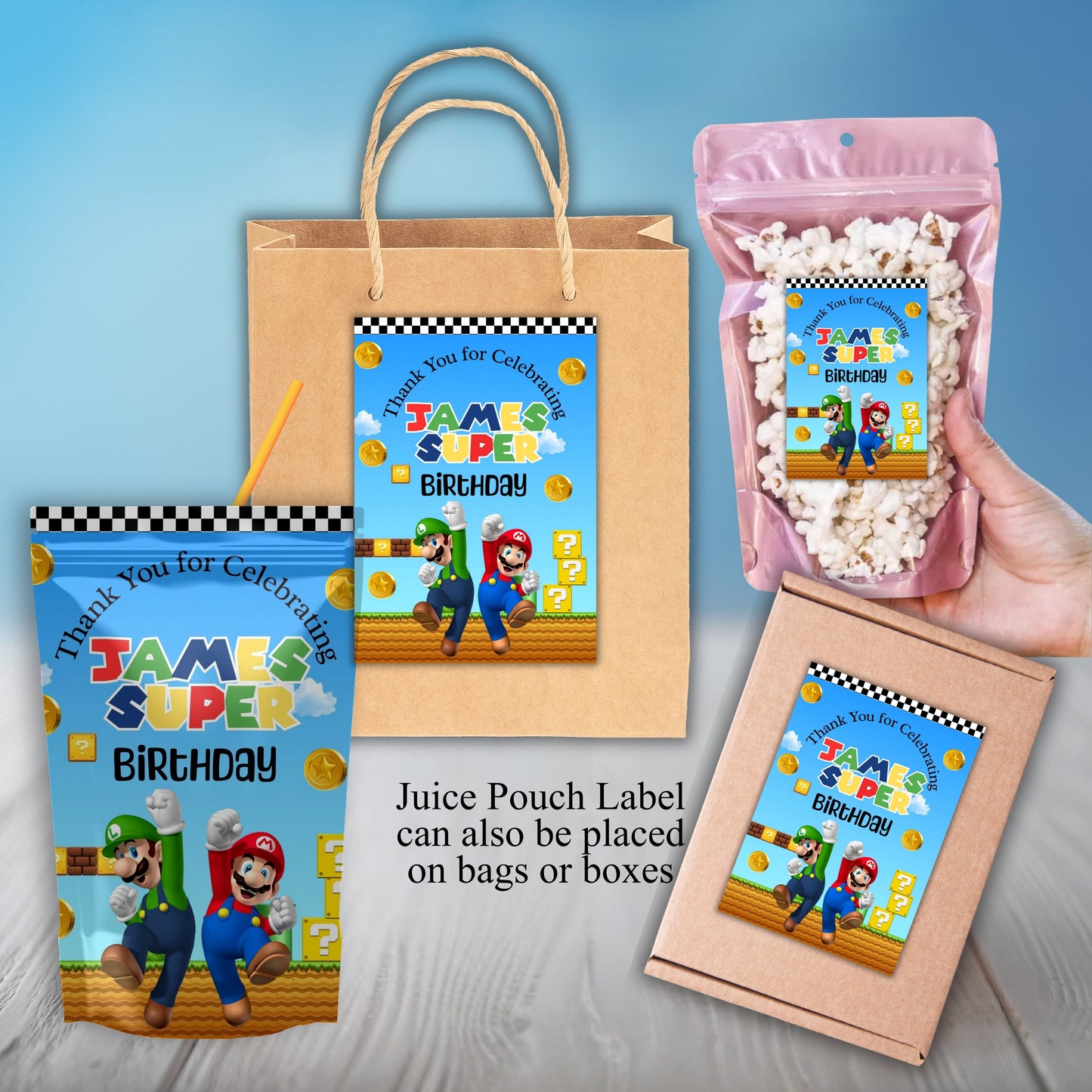 Super Mario Bro Party Sticker Labels