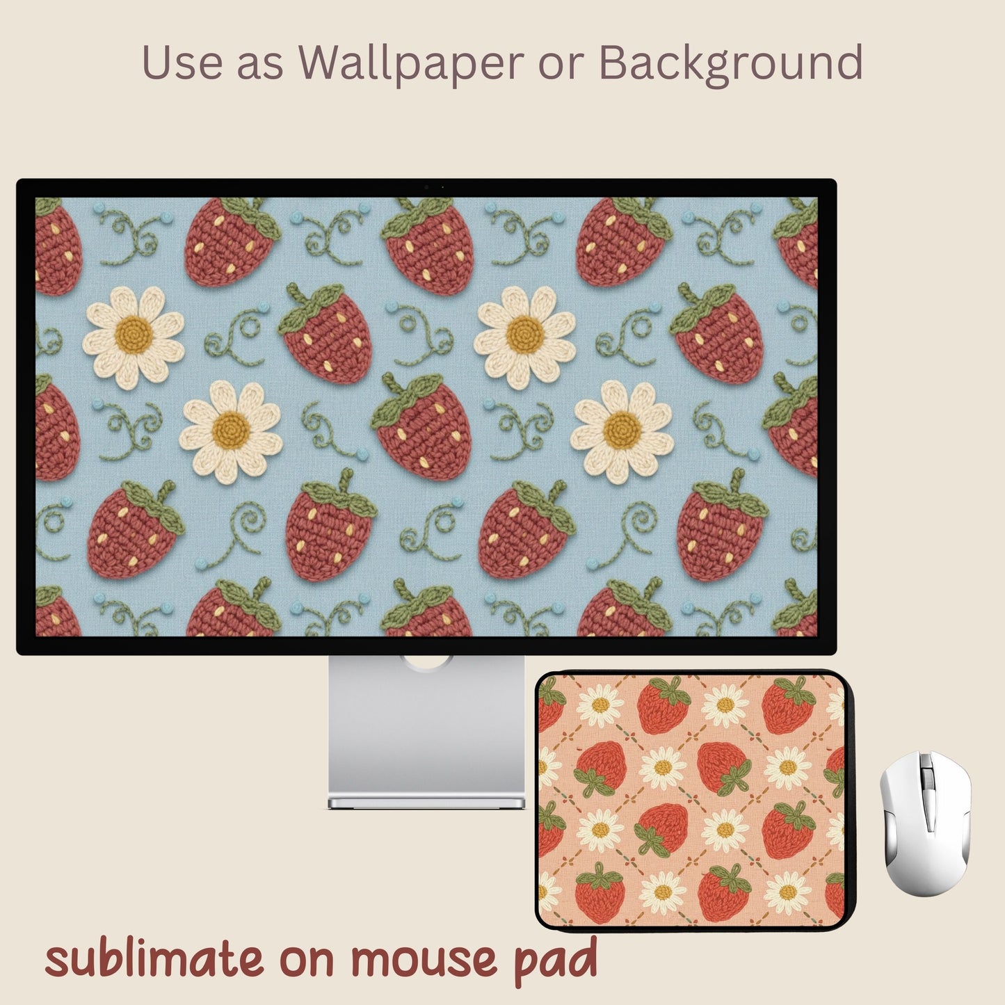Faux Crochet Strawberry Seamless Repeating Pattern Paper Bundle
