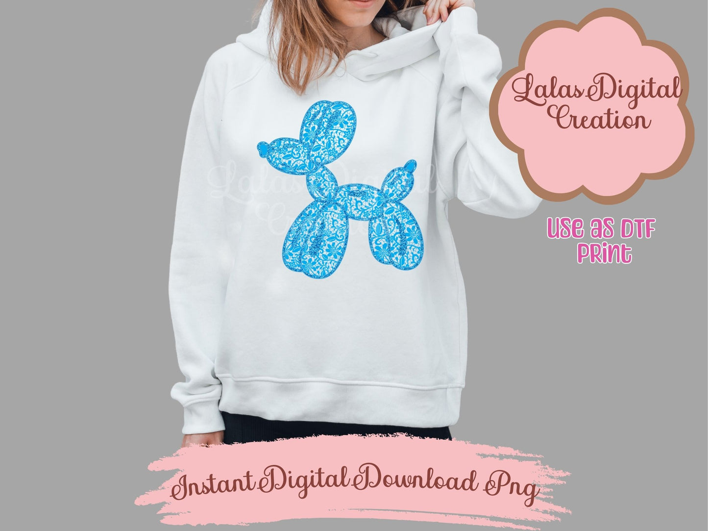 Preppy Balloon Dog Lace Pattern Clipart PNG Instant Digital Download
