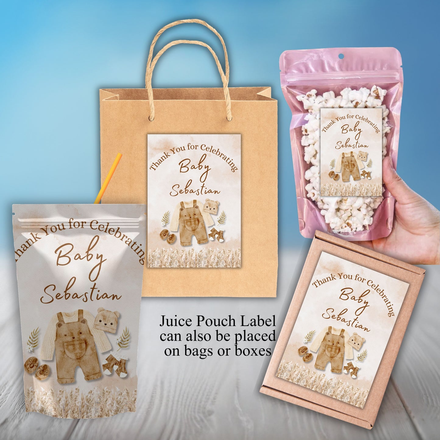Boho Boys Baby Shower Party Sticker Labels