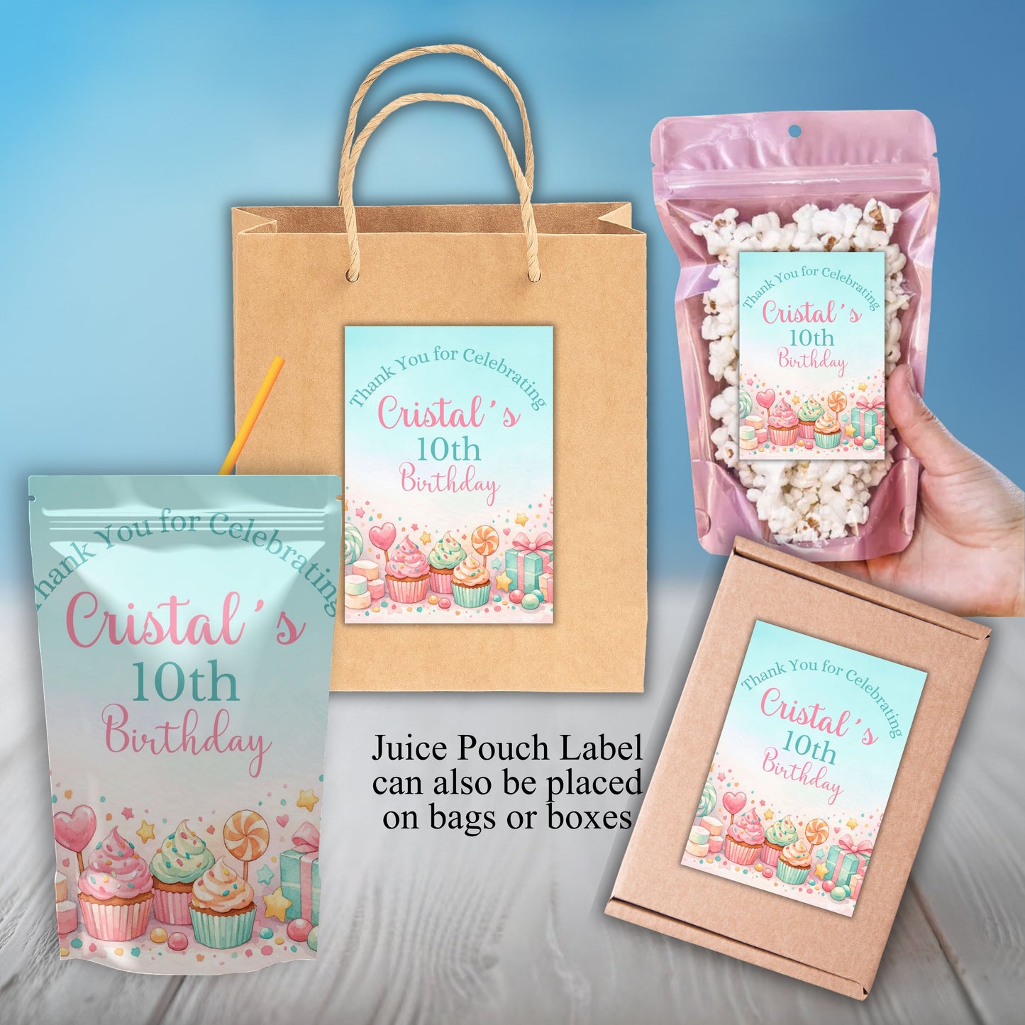 Sweet Treat Cupcake Birthday Party Sticker Labels