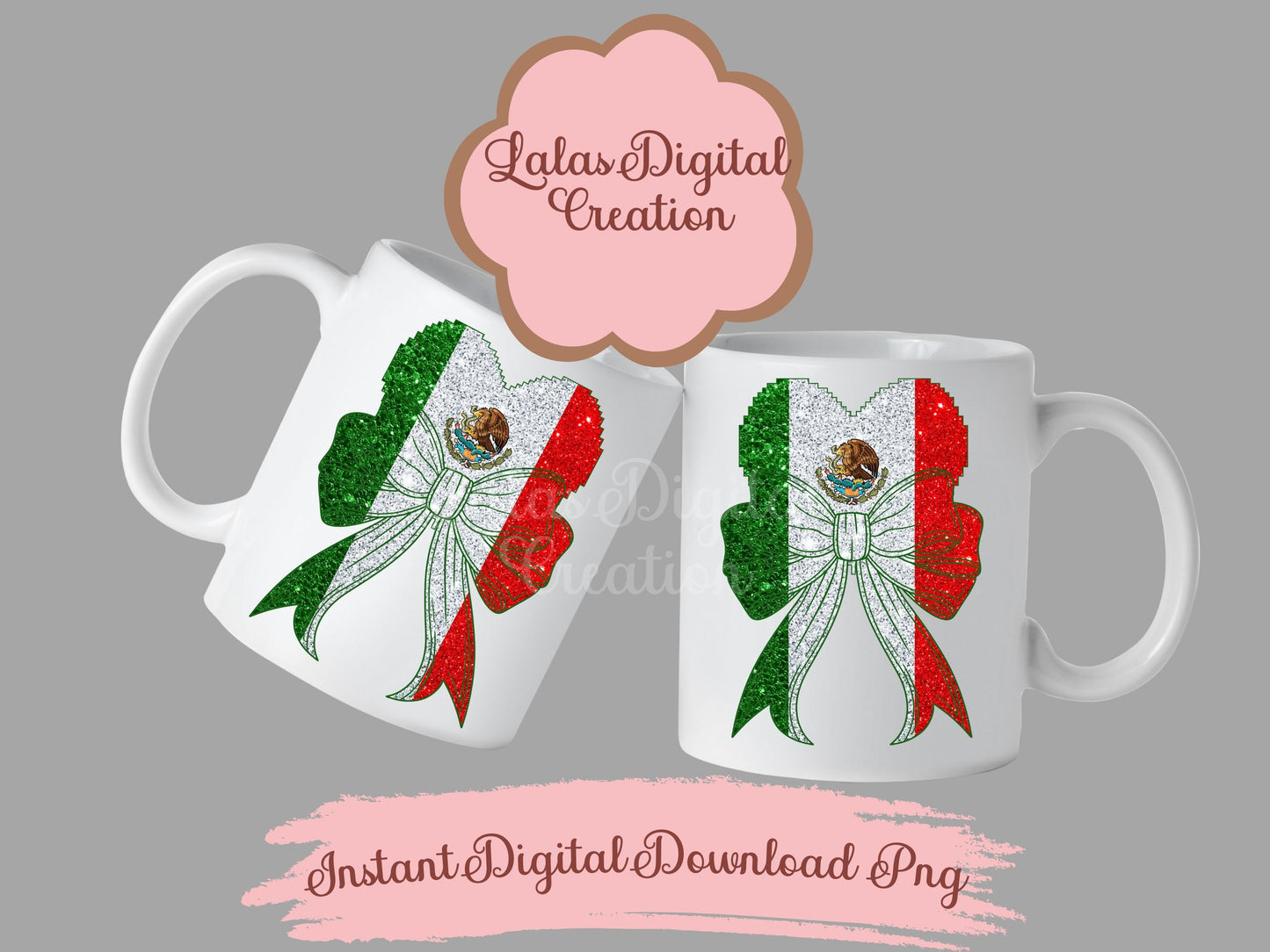 Mexico Flag Heart Coquette Bow Clipart PNG INstant Digital Download