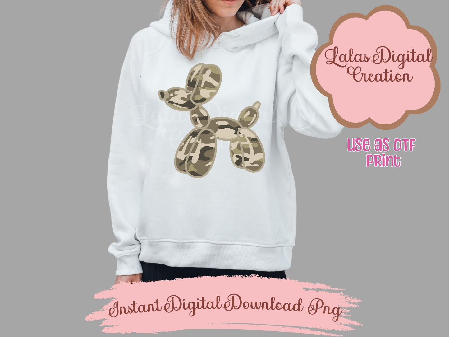 Preppy Camo Balloon Dog Clipart PNG Instant Digital Download