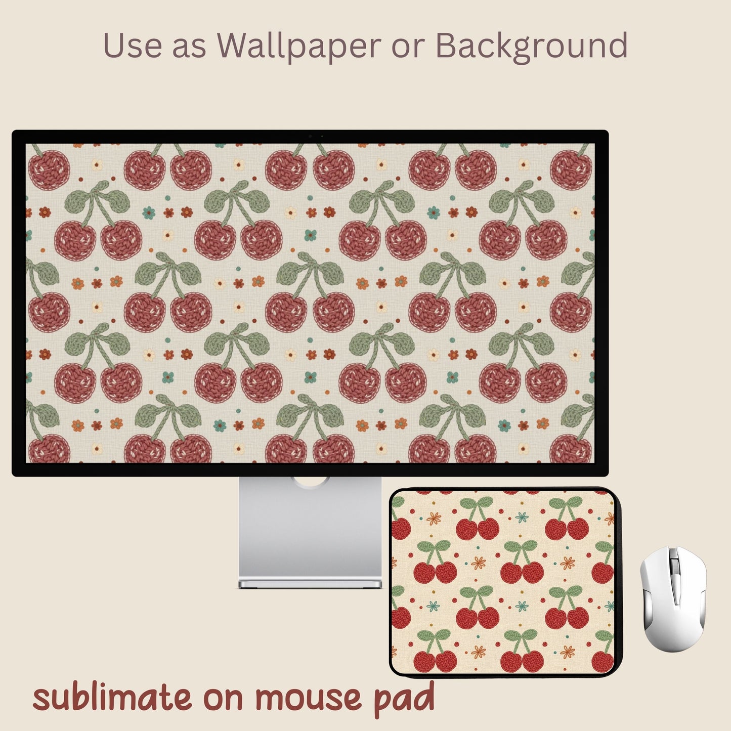 Faux Crochet Cherry 3 Seamless Repeating Pattern Paper Bundle Regular price$6.00 USD