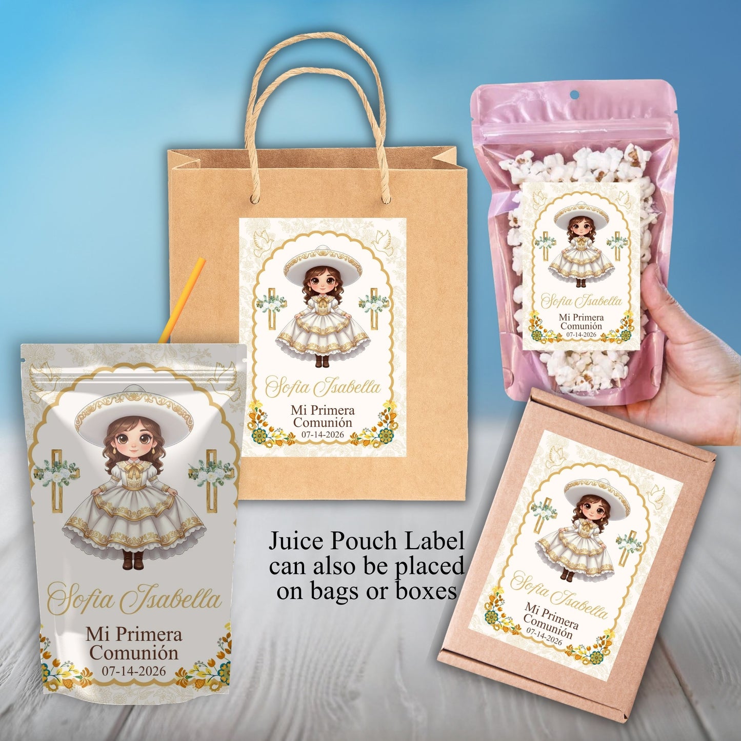 Charra Girl Pimera Comunion Party Sticker Labels