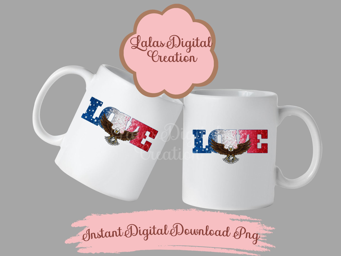 USA American Flag LOVE Clipart PNG Instant Digital Download