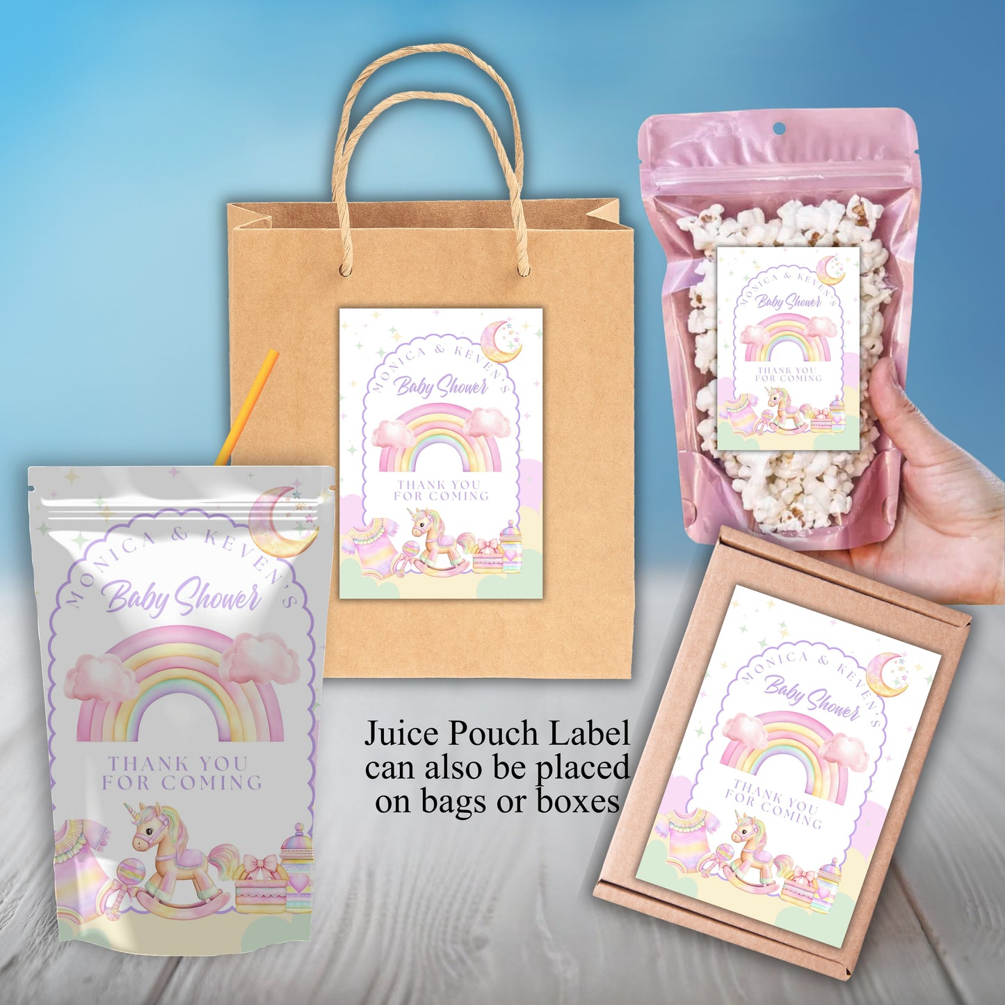 Rainbow Baby Shower Party Sticker Labels