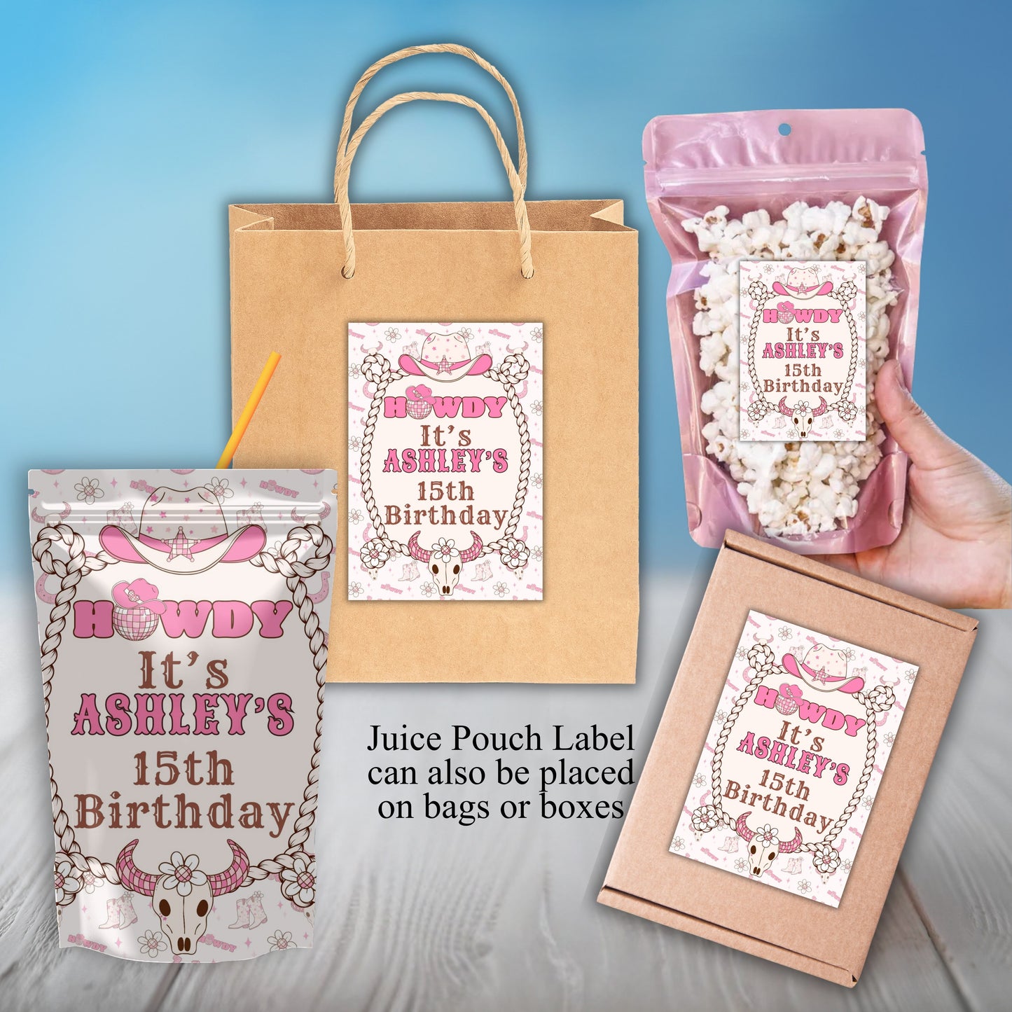 Western Girl Birthday Party Sticker Labels