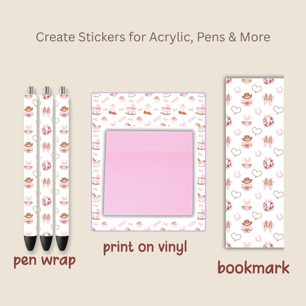 Pink Girls Baby Western Seamless Repeating Pattern Paper Bundle Set