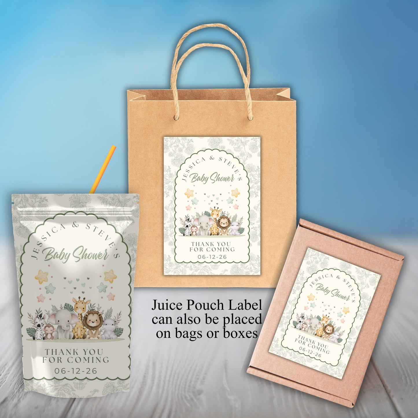 Safari Animals Neutral Baby Shower Party Sticker Labels