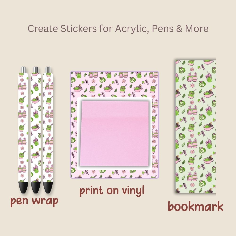 Pink Green Matcha Tea Seamless Repeating Pattern Paper Bundle Set