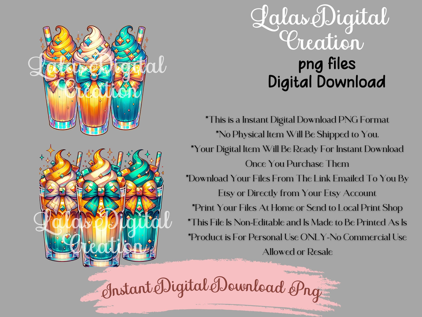 Dimond Bow Iced Drink Clipart Bundle Instant Digital PNG Download